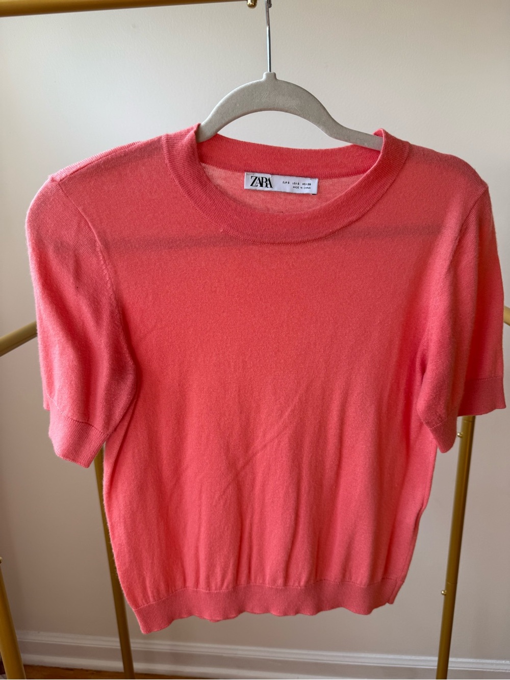 Zara Coral Short Sleeve Knit Top